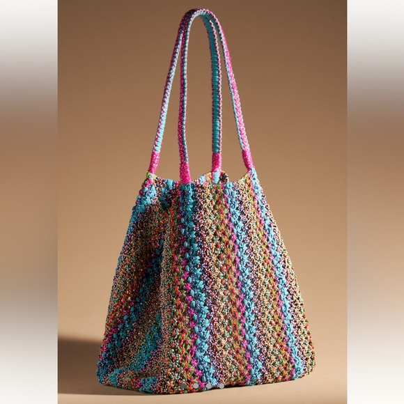 Anthropologie Braided Boho Woven Beach Tote Festival Bag